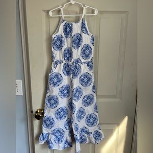 Rachel Zoe Printed Crew Neck Eyelet Jumpsuit